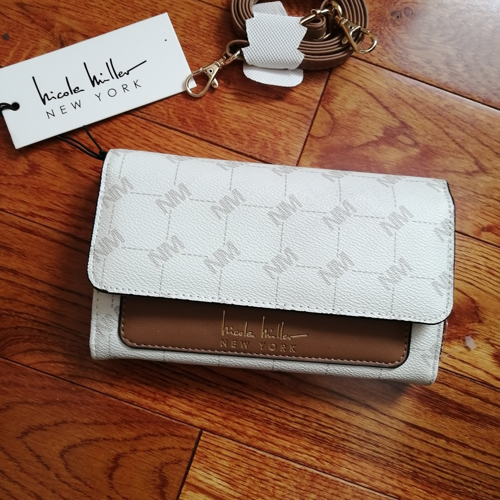 Nicole Miller White and Brown Crossbody Bag - Picture 2 of 7
